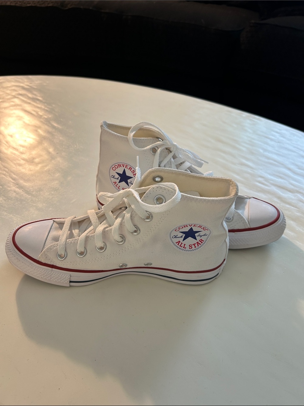 Converse Kids White High-Top Sneakers with Red & Blue Trim